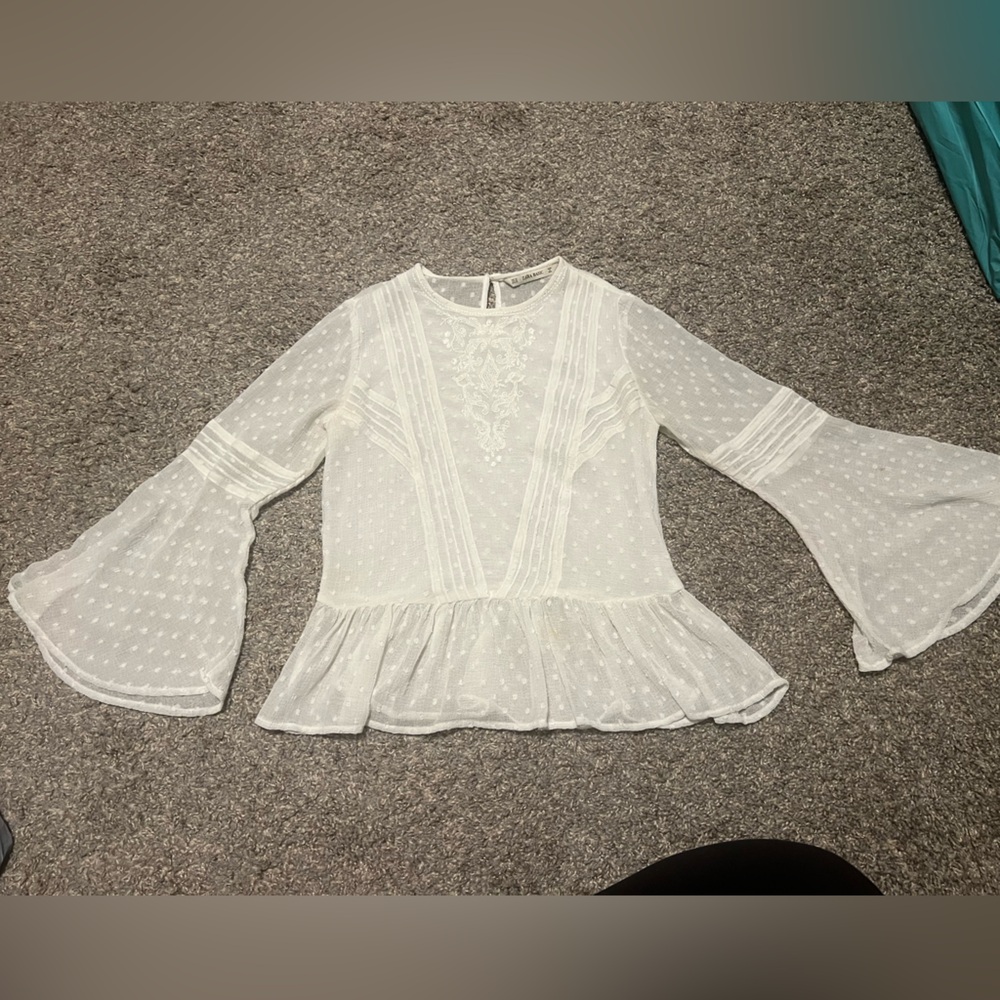 Zara white lace long bell sleeve top